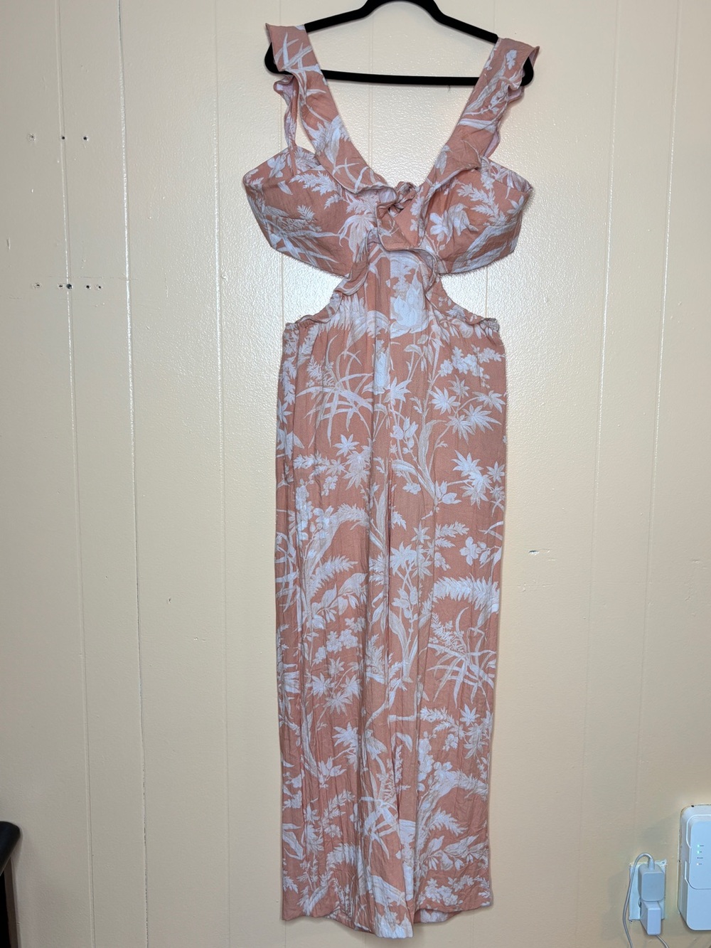 H&M Peach and White Floral Cutout Jumpsuit